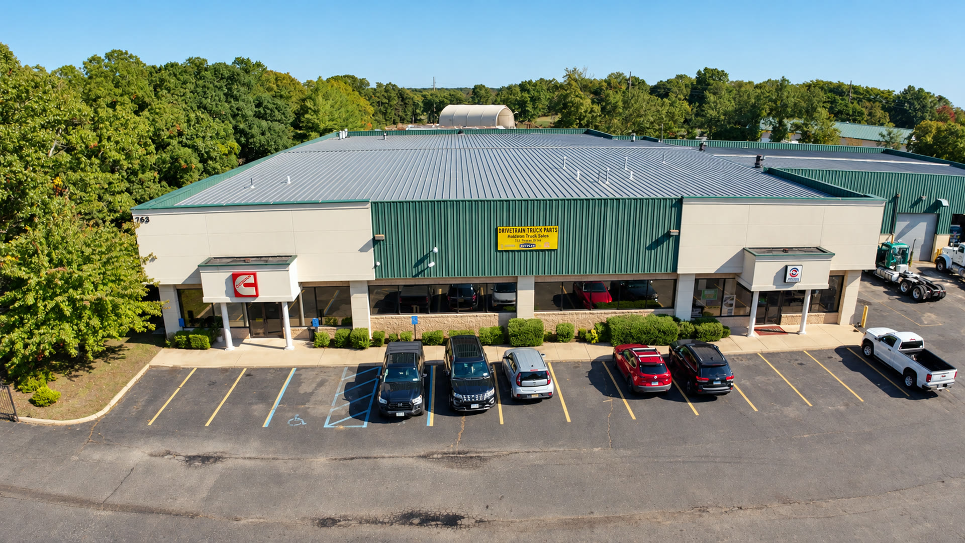 Storefront and parking lot from above