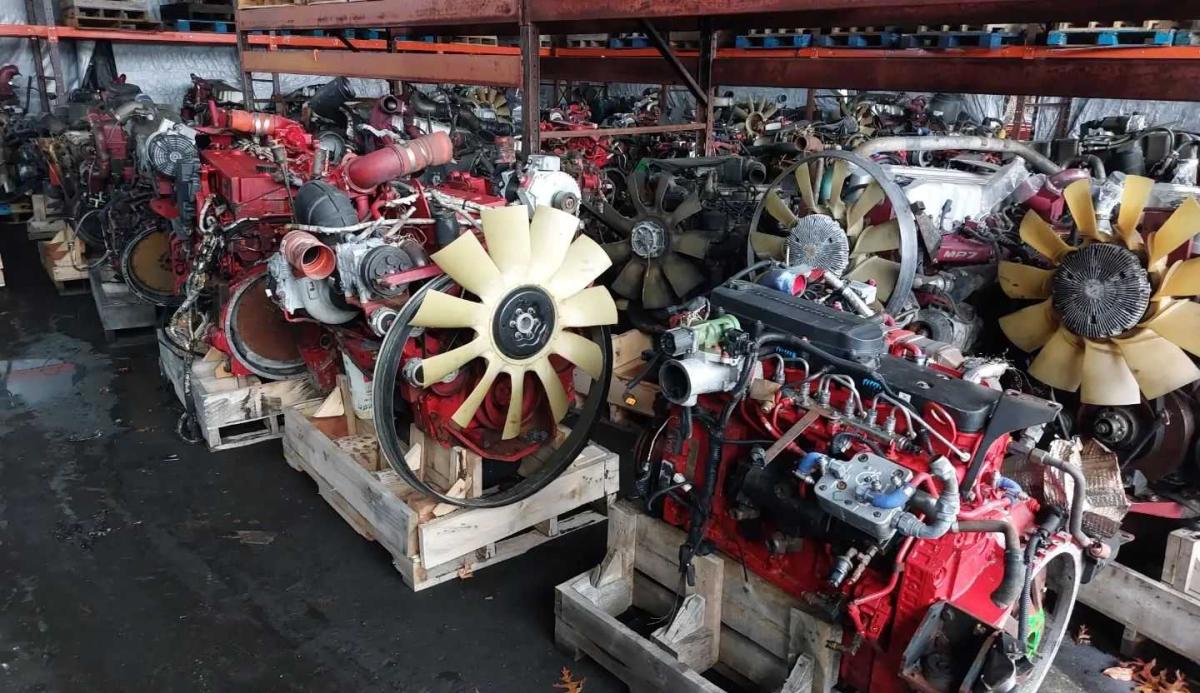 Used engines lined up in the warehouse