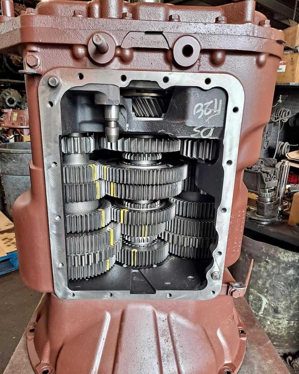 Inside a transmission during rebuild